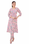Pink Floral Print Kurta with Matching Pants