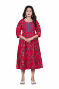 Red Floral Print A-Line Kurta